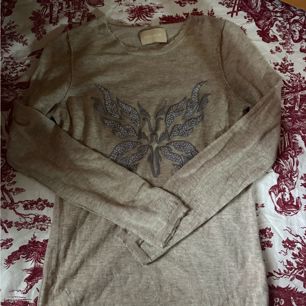 Zadig & Voltaire Beige Embellished Long-Sleeve Sweatshirt